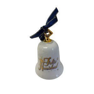 Christmas Feliz Navidad Ceramic Bell Cobble Creek Made in China 4" x 3"
